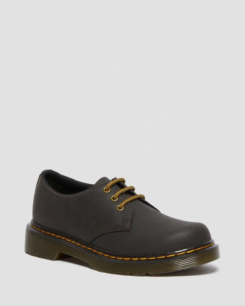 Zapatos Dr Martens Junior 1461 Wildhorse Cuero Niños Azules Marrom | MX 100JPQ